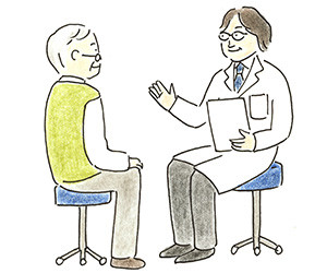 医師が患者さんの話を聞いている診察のイラスト